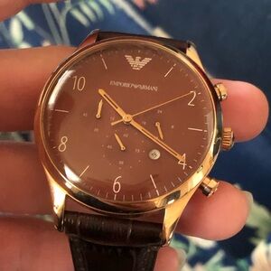 Emporio Armani Classic Chronograph Burgundy Dial Leather Strap Watch for Men